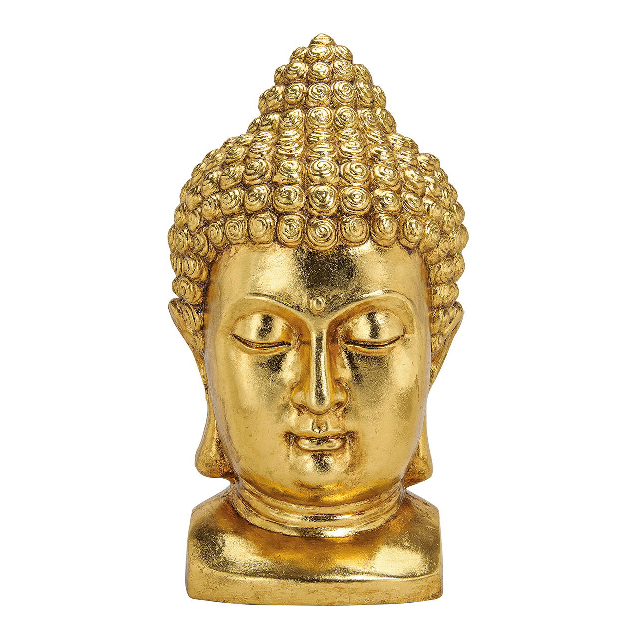 Boeddhahoofd in goud gemaakt van magnesia, B27x D25 x H47 cm