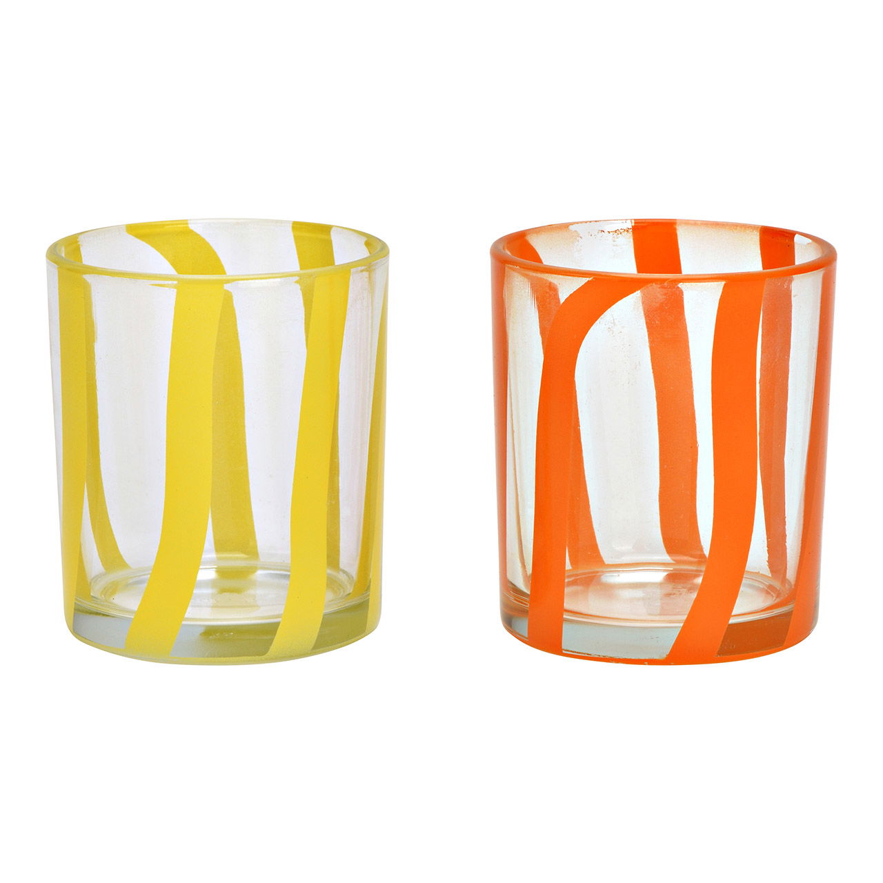 Farol de cristal a rayas, doble, transparente/naranja/amarillo (ancho/alto/amarillo) 9x10x9cm
