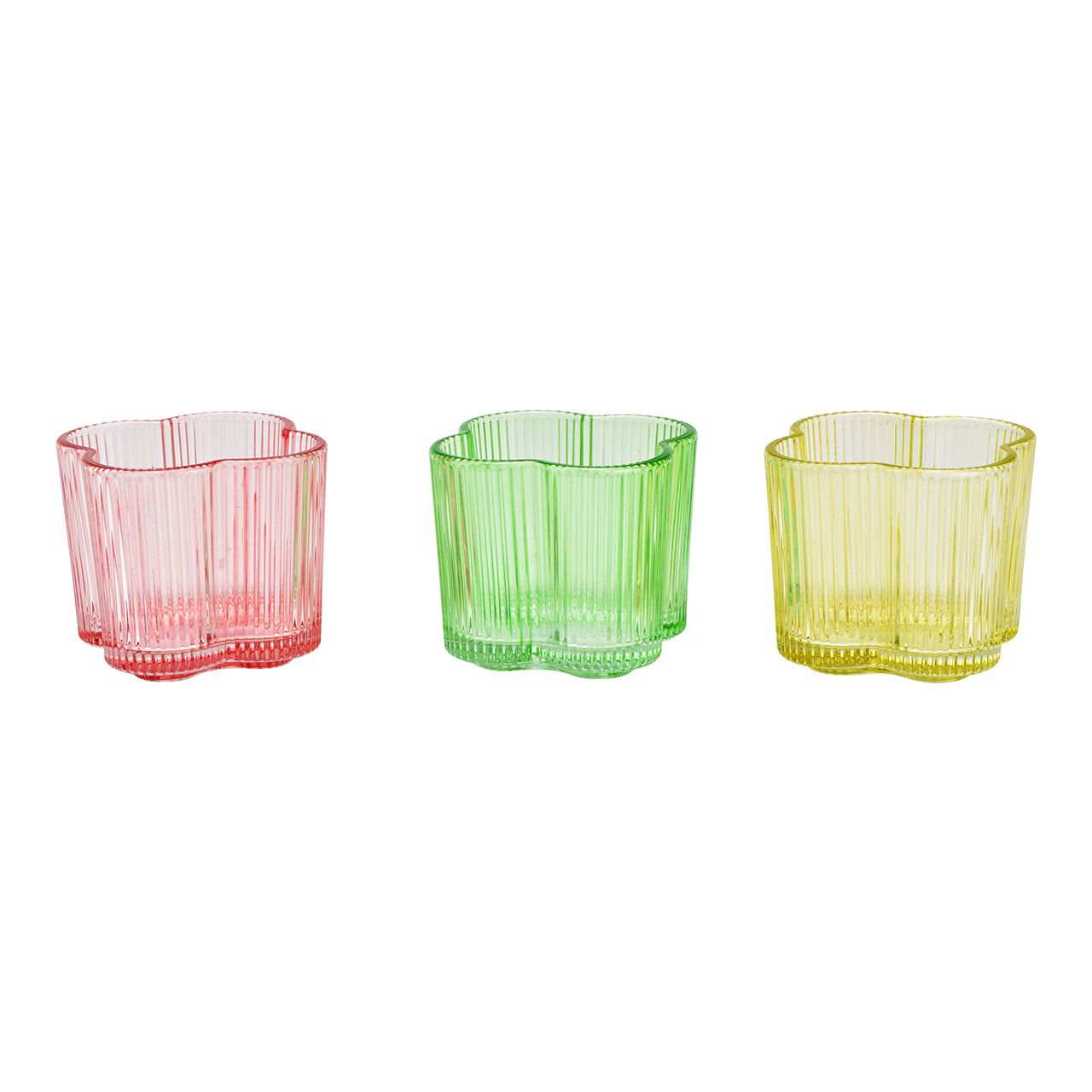 Porte-bougie à chauffe-plat Fleur en verre, triple, rose/vert/jaune Ø8cm