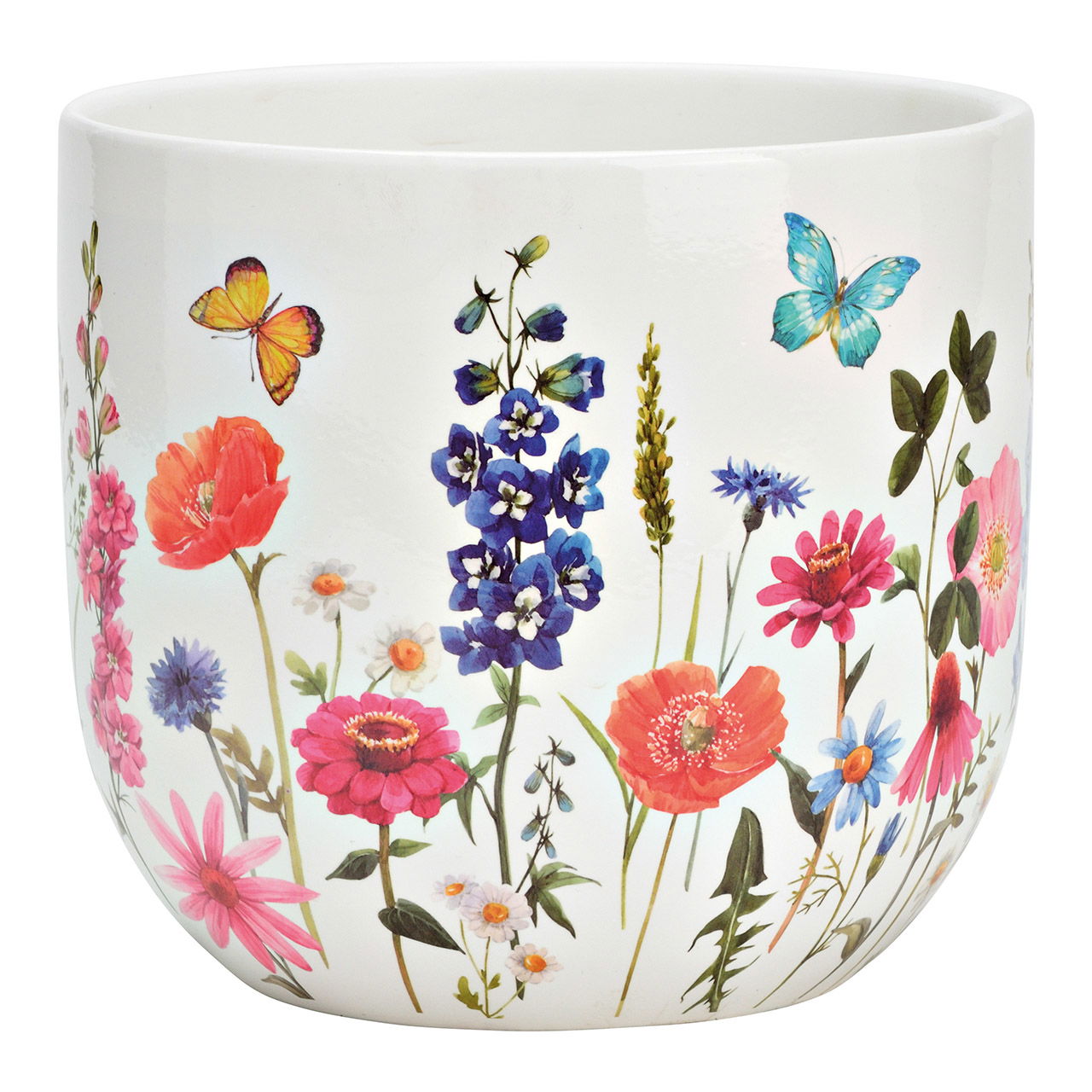 Pot de fleurs décor prairies fleuries en céramique multicolore (L/H/P) 17x16x17cm