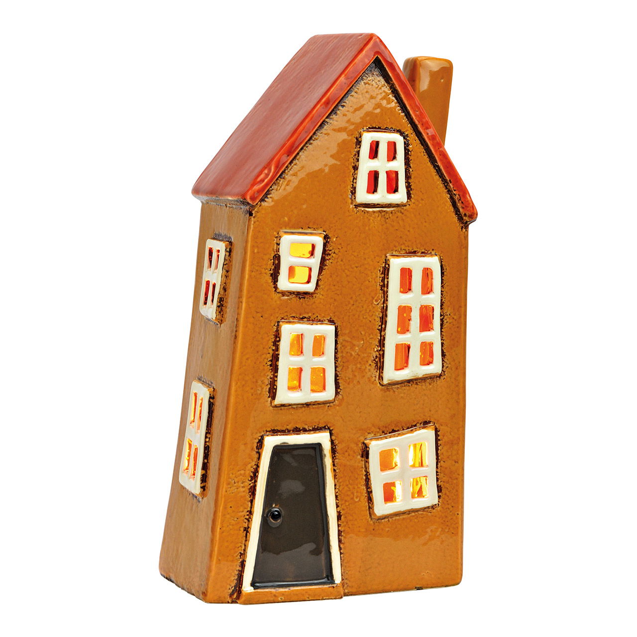 Casita de luz de gres, marrón/rojo (ancho/alto/alto) 13x26x9cm