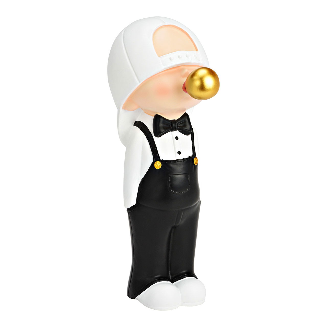 Figur Junge mit Kaugummiblase aus Poly, Schwarz/Weiß/Gold B/H/T) 13x38x22cm