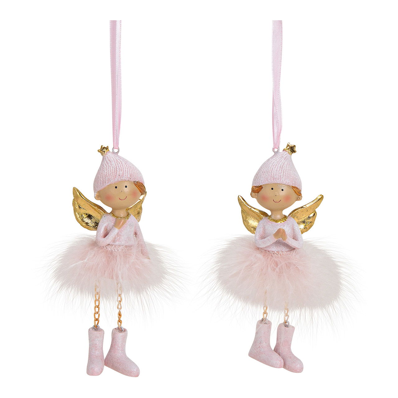 Hänger Engel aus Poly, Feder, Metall Pink, gold 2-fach, (B/H/T) 5x14x3cm